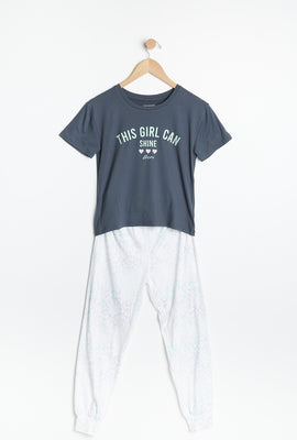 Ensemble pyjama 2 pièces AERO super doux à imprimé graphique This Girl Can Shine pour fille