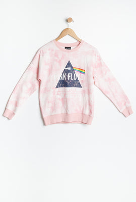 Chandail à enfiler ras du cou AERO surdimensionné épaule tombante teint noué à imprimé graphique Pink Floyd pour fille