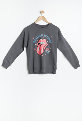 Chandail à enfiler ras du cou AERO surdimensionné épaule tombante à imprimé graphique The Rolling Stones pour fille