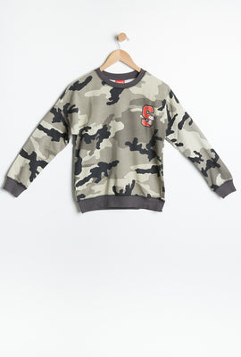 Chandail à enfiler AERO surdimensionné camouflage avec épaule tombante à imprimé graphique Snoopy pour fille
