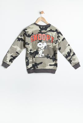 AERO Girls Camouflage Snoopy Graphic Drop Shoulder Oversize Pullover Sweatshirt