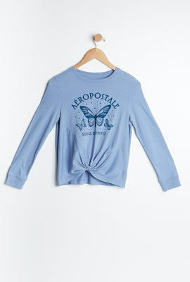 Haut AERO torsadé à l'avant graphique Aéropostale et papillon manche long pour fille