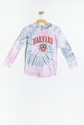 T-shirt à manches longues noué-teint à imprimé du logo d'Harvard AÉRO pour filles