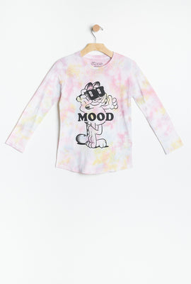 T-shirt à manches longues noué-teint à imprimé Garfield Mood AÉRO pour filles