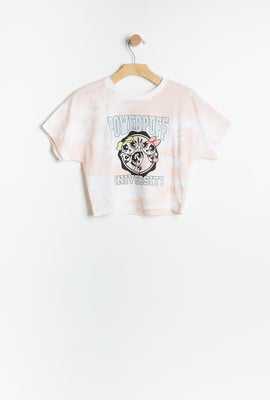 T-shirt coupe court carré AERO manche chauve-souris teint noué à imprimé graphique Les Super Nanas Powerpuff University pour fille