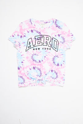 T-shirt super doux noué-teint à imprimé et attache à l'avant pour filles AERO