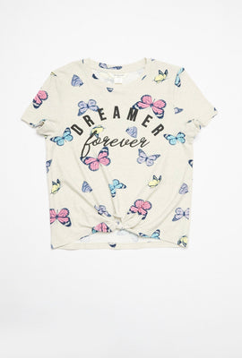 AERO Girls Super Soft Tie Front Butterfly Dreamer Forever Graphic Tee