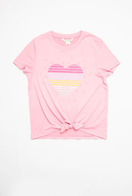 T-shirt super doux à imprimé de cœur multicolore et attache à l'avant pour filles AERO
