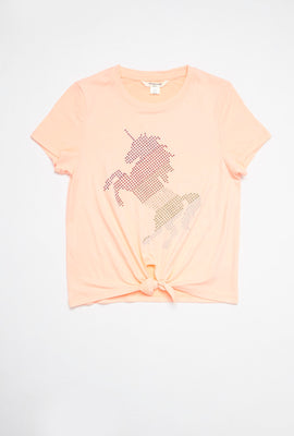 T-shirt super doux à imprimé de licorne et attache à l'avant pour filles AERO