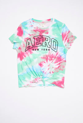 T-shirt super doux noué-teint à imprimé et attache à l'avant pour filles AERO
