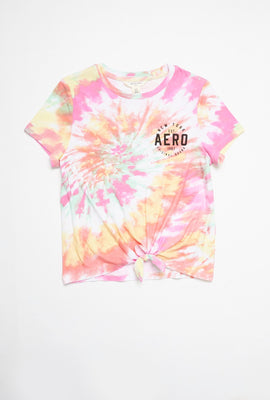 T-shirt super doux noué-teint à imprimé et attache à l'avant pour filles AERO