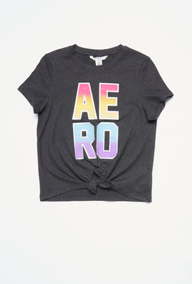 T-shirt super doux à imprimé multicolore et attache à l'avant pour filles AERO