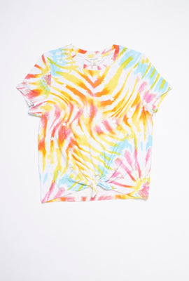 T-shirt super doux noué-teint à imprimé et attache à l'avant pour filles AERO