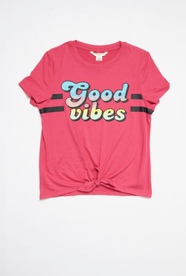 T-shirt super doux à imprimé Good Vibes et attache à l'avant pour filles AERO