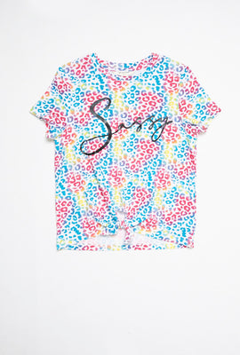 T-shirt super doux à imprimé animalier multicolore Sassy et attache à l'avant pour filles AERO