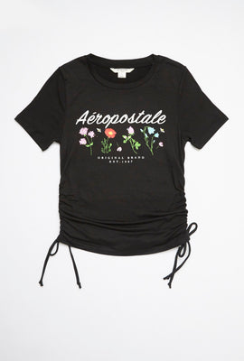 AERO Girls Super Soft Side Cinched Flower Graphic Tee