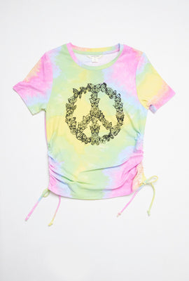 T-shirt super doux à imprimé de symbole de la paix et plissé sur le côté pour filles AERO