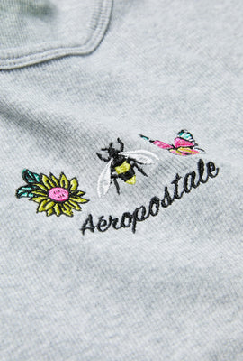 Girls Ribbed Lettuce Edge Embroidered Aéropostale Graphic Tee