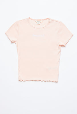 T-shirt côtelé à ourlet festonné et imprimé de broderie Aéropostale pour filles