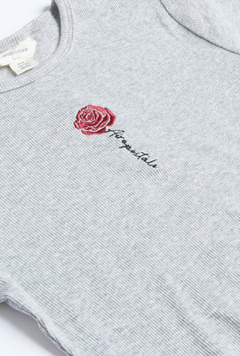 T-shirt côtelé à ourlet festonné et imprimé de broderie de fleur et Aéropostale pour filles