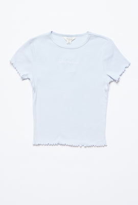 T-shirt côtelé à ourlet festonné et imprimé de broderie et Aéropostale pour filles