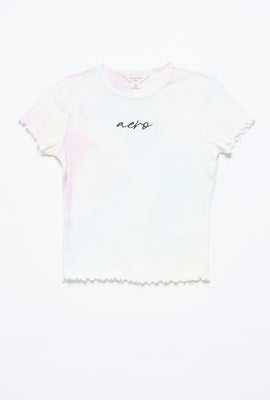 T-shirt côtelé à ourlet festonné et imprimé noué-teint de broderie AERO pour filles