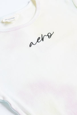 T-shirt côtelé à ourlet festonné et imprimé noué-teint de broderie AERO pour filles