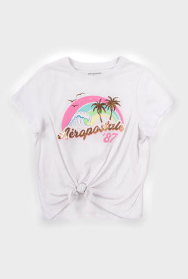 T-shirt Aéropostale noué devant avec motif de palmiers à imprimé Aéropostale 87 pour fille