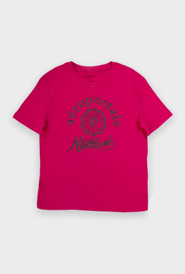 T-shirt imprimé Hi-Lo Aéropostale 87 New York scintillant AERO pour filles