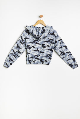 Haut à capuchon a enfiler AERO Camouflage à imprimer graphique Aéropostale Follow Your Dreams noué à l'avant pour fille