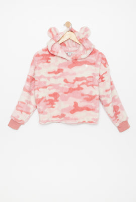 Haut à capuchon à enfiler oreilles d'ours pyjama en Sherpa camouflage brodé Aéropostale pour fille