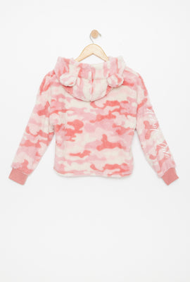 Haut à capuchon à enfiler oreilles d'ours pyjama en Sherpa camouflage brodé Aéropostale pour fille