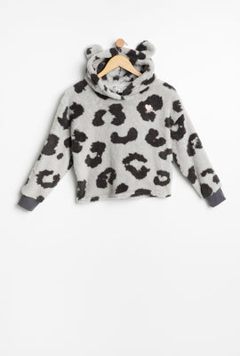 Haut à capuchon à enfiler oreilles d'ours pyjama en Sherpa motif animalier leopard brodé Aéropostale pour fille