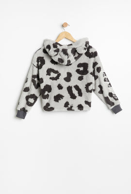 Haut à capuchon à enfiler oreilles d'ours pyjama en Sherpa motif animalier leopard brodé Aéropostale pour fille