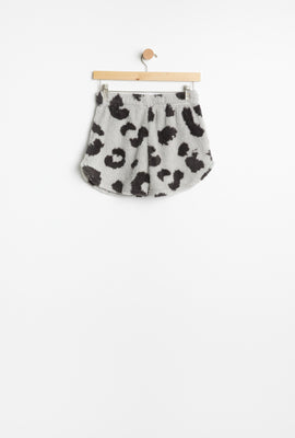 Short en Sherpa pyjama AERO motif animalier leopard brodé pour fille