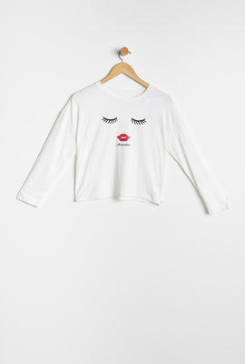 Ensemble pyjama 2 pièces AERO super doux à imprimé graphique lèvre et cils pour fille