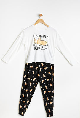 Ensemble pyjama 2 pièces AERO super doux à imprimé graphique It's Been A Ruff Day pour fille