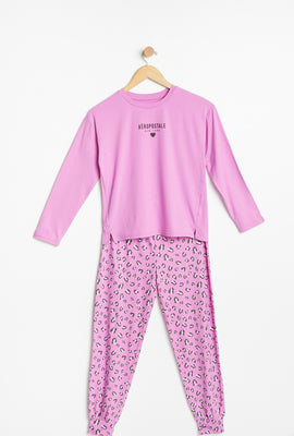 Ensemble pyjama 2 pièces AERO super doux à imprimé graphique Aéropostale motif animalier pour fille