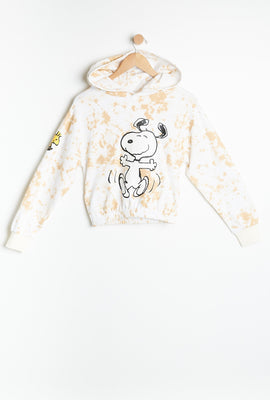 AERO Girls Tie Dye Peanuts Snoopy And Woodstock Graphic Cinch Waist Pullover Hoodie