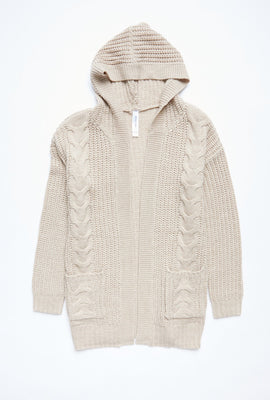 Cardigan à capuchon AERO torsadé ouvert à l'avant pour fille