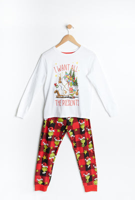 AERO Kids The Grinch I Want All The Christmas Graphic 2 Piece Pajama Set