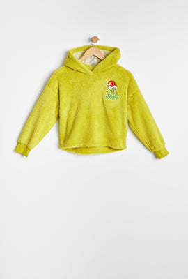 Haut à capuchon à enfiler pyjama AERO en sherpa Le Grinch brodé pour fille