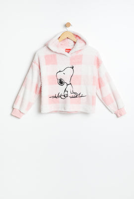 Haut à capuchon à enfiler pyjama AERO en sherpa à carreaux Snoopy brodé pour fille