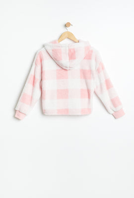Haut à capuchon à enfiler pyjama AERO en sherpa à carreaux Snoopy brodé pour fille