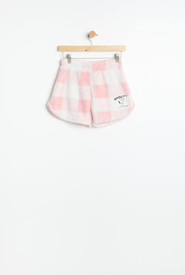 Short pyjama AERO en sherpa à carreaux Snoopy brodé pour fille