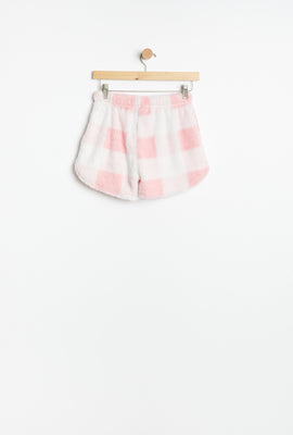 Short pyjama AERO en sherpa à carreaux Snoopy brodé pour fille