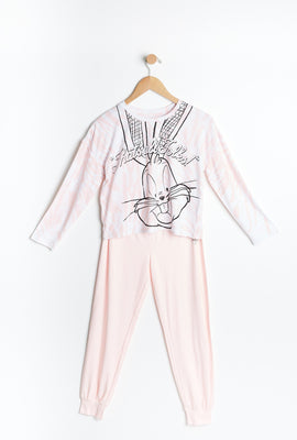 Ensemble pyjama 2 pièces AERO super doux à imprimer graphique Bugs Bunny That's All Folks pour fille