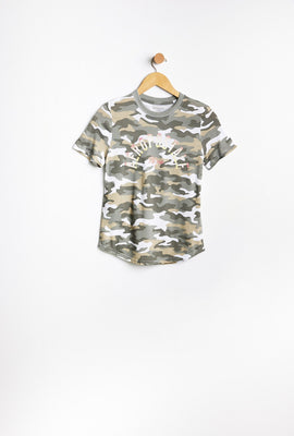 T-shirt AERO avec ourlet arrondi à imprimer graphique motif camouflage Aéropostale NYC pour fille