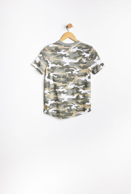 T-shirt AERO avec ourlet arrondi à imprimer graphique motif camouflage Aéropostale NYC pour fille
