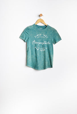 T-shirt AERO avec ourlet arrondi délavé à l'acide à imprimer graphique Aéropostale 1987 New York pour fille